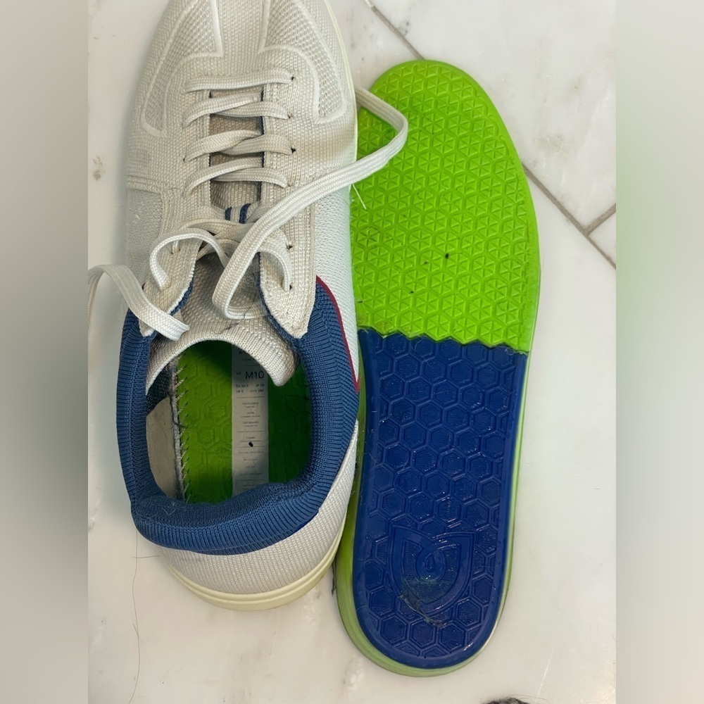 Rothy’s, men’s 10, RS01 off-white blue knit trainer zero drop removable insoles - Picture 15 of 15
